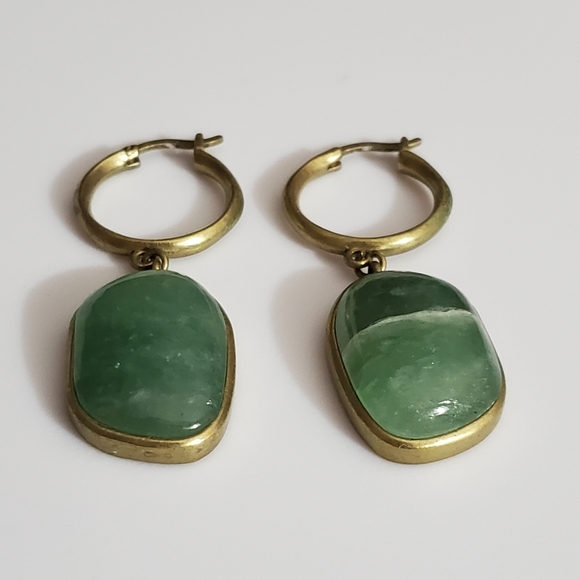Jade hoop earrings natural stone gold bronze banana Republic? Vtg ? Exc conditio - Picture 3 of 16